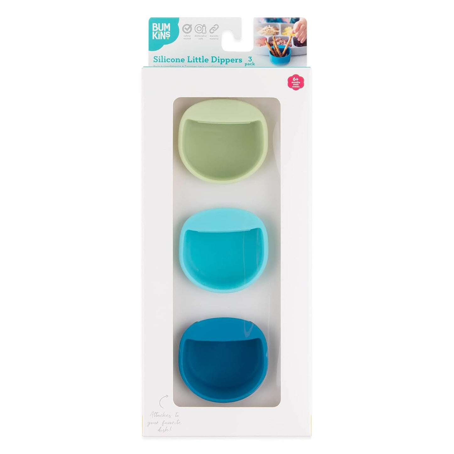 Bumkins Baby Silicone Little Dippers, Attaches to Bowls, Dishes and Plates, Sauce Cup, Holds Condiments, Dip, Puree, Toppings, Baby Led Weaning, Essential Feeding Supplies, Babies 6 Months Up, Pink
