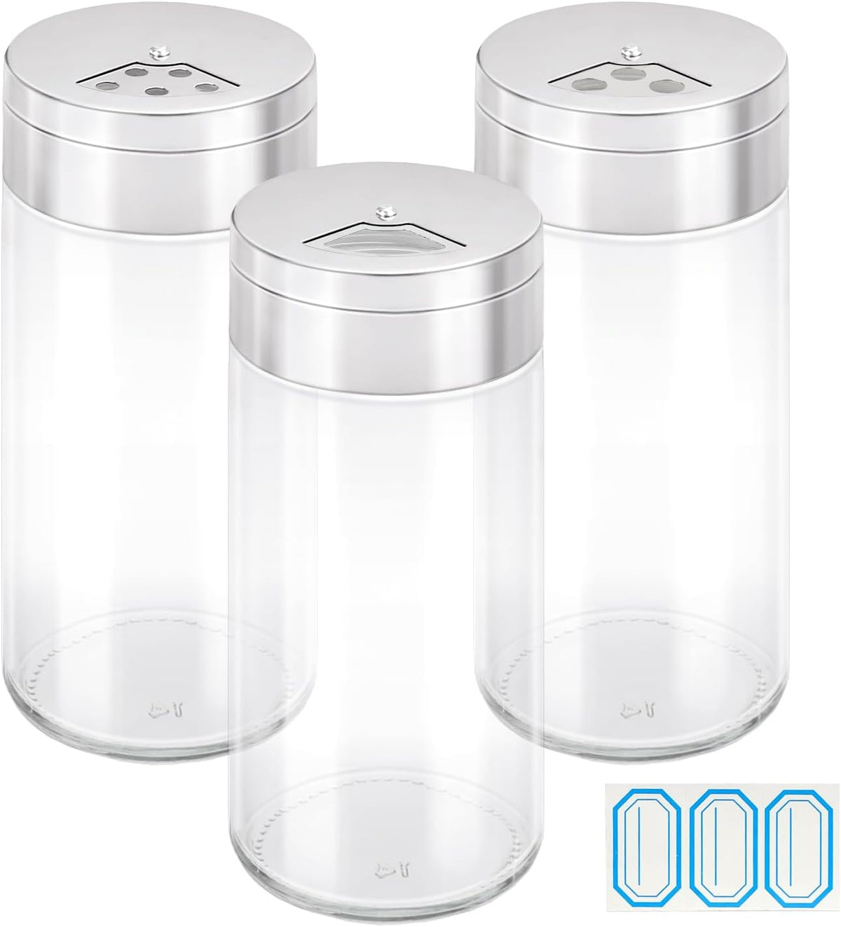 Segarty Spice Jars, 3 oz Spice Bottles with Shaker Lids, Glass Empty Seasoning Containers with Adjustable Pour Holes for Kitchen Spice Storage Stainless Steel Flow Top Salt and Pepper Shakers