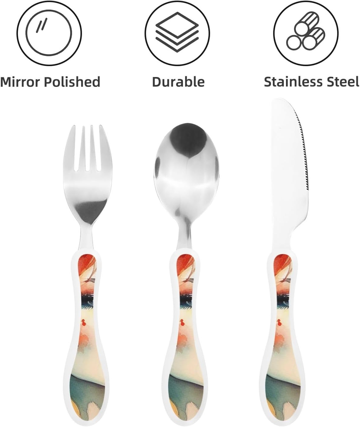 3-Piece Kids Silverware Set With Storage Case, Stainless Steel Reusable Children Safe Knife Spoon Fork Set Parrots On Branches Children Flatware Set For Kids Lunch Box