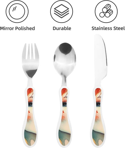 3-Piece Kids Silverware Set With Storage Case, Stainless Steel Reusable Children Safe Knife Spoon Fork Set Parrots On Branches Children Flatware Set For Kids Lunch Box