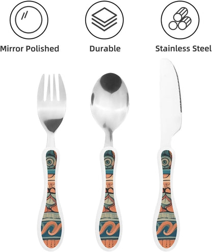 3-Piece Kids Silverware Set With Storage Case, Stainless Steel Reusable Children Safe Knife Spoon Fork Set African Lion Black And White Children Flatware Set For Kids Lunch Box