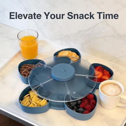 Divided Serving Tray that Spins – Multi-Compartment Rotating Snack Tray with Lid, Lazy Susan Organizer for Snacks, Dips, Fruit, Nuts, and Appetizers – Perfect for Kitchen, Travel & Picnics (Pink)