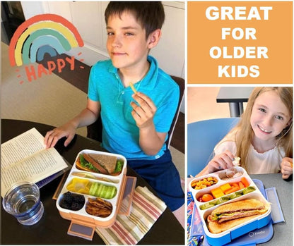 kinsho Bento Lunch-Box for Adults Kids Lunches, Portion Control Container Boxes for Women Girls Boys | Leak-Proof Snack Containers, BPA-Free Utensils 5 Compartments | Blue & Green 2 Pack Set