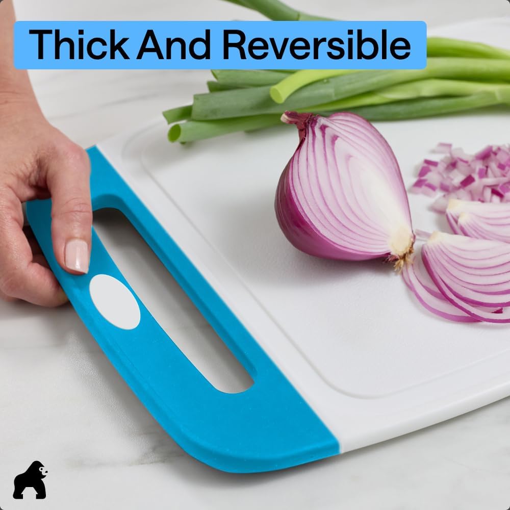 GORILLA GRIP BPA-Free Reversible Kitchen Cutting Board Set of 3, US Designed, Nonporous, Juice Grooves Catch Liquid, Slip Resistant Border, Dishwasher Safe, Durable Large Food Chopping Boards, Black