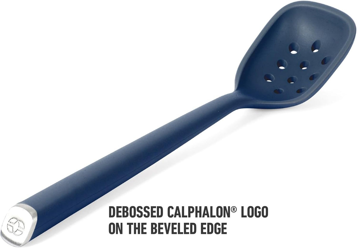 Calphalon Edge Silicone Spoon, Flexible Silicone Cooking Spoon with Reinforced Core, Heat-Resistant Nonstick-Safe Kitchen Spoon for Stirring, Mixing & Serving, Navy
