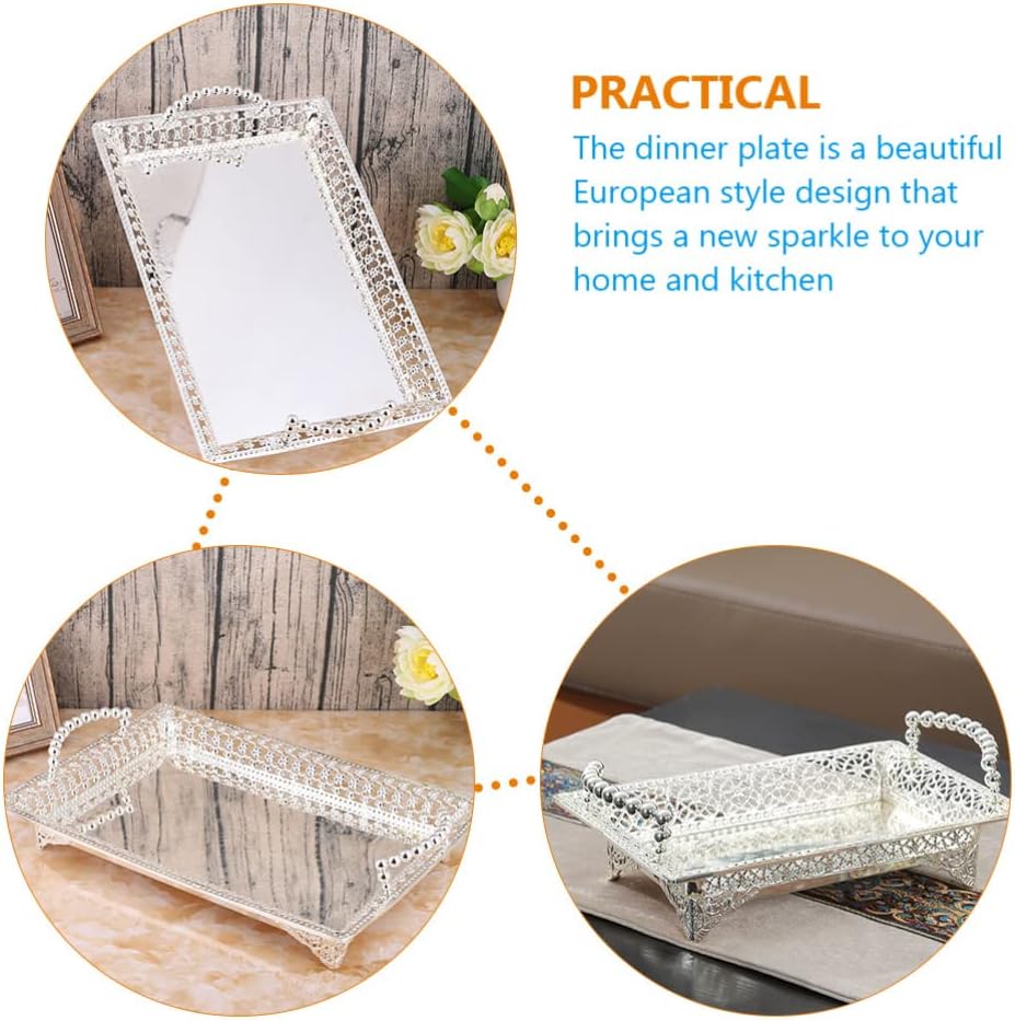 LIFKOME Cake Display Plate Silver Footed Fruit Basket Tray Metal Dessert Display Platter Decorative Snacks Plate Cake Serving Dish Appetizers Platter Tray for Home Party Kitchen