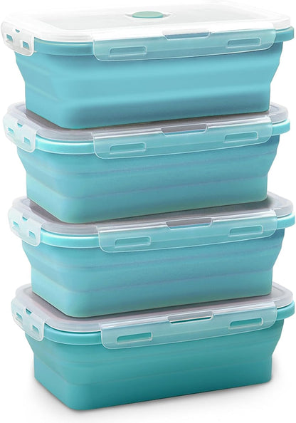 Alimat PluS 40.5oz Silicone Collapsible Food Storage Containers with Lids, 3 Pack Set 1200ml Folding Large Meal Prep Lunch Containers, Microwave, Freezer and Dishwasher Safe