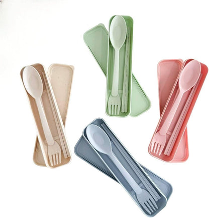 Wheat Straw Cutlery Set – Reusable Travel Utensils with Case – Portable Fork, Spoon & Chopsticks – Eco-Friendly Flatware for Kids & Adults – Lightweight Lunch Box Accessories for Work (green)