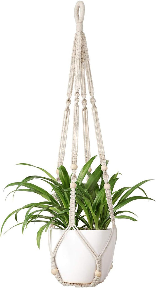 Mkono Macrame Plant Hanger Indoor 35 Inch Hanging Planter Basket Ivory