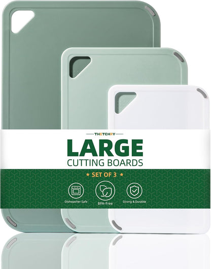 THETCHRY Plastic Cutting Board Set of 4, Extra Large Cutting Board for Kitchen with Non-Slip, Large -Small Chopping Board for Cooking, Bpa Free, with Grip Handle,Green
