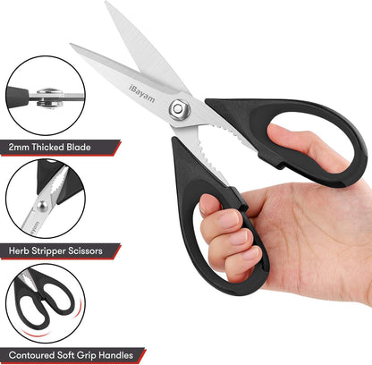 iBayam 2 Pack All Purpose Kitchen Shears Heavy Duty - Stainless Steel Kitchen Scissors With Protective Sheath, Soft Comfort-Grip Handle, Food & Meat Scissors, Home, Kitchen, Dining Utility Gadgets