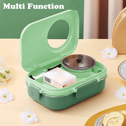 3 Compartments Bento Lunch box with Soup Bowl, Insulated Lunch Bag and Portable Utensils, Stainless Steel Camera Lunch Containers，Leak Proof Bento Box for Kids Adults Men Women…