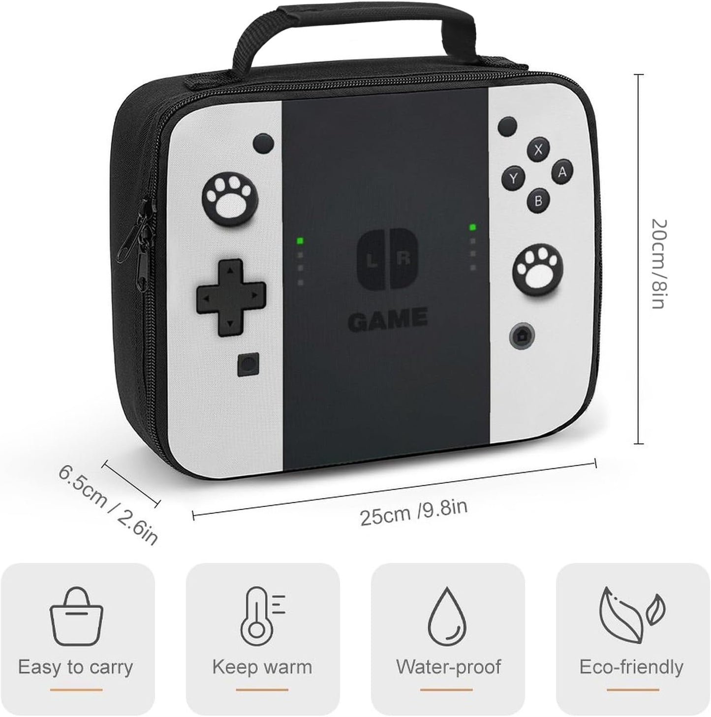 Game Lunch Bag for Boys Girls Gamer, Insulated Video Game Lunch Box for School Work Office Travel Picnic Hiking Beach, Waterproof Leakproof Portable Fits Most Bento Boxes