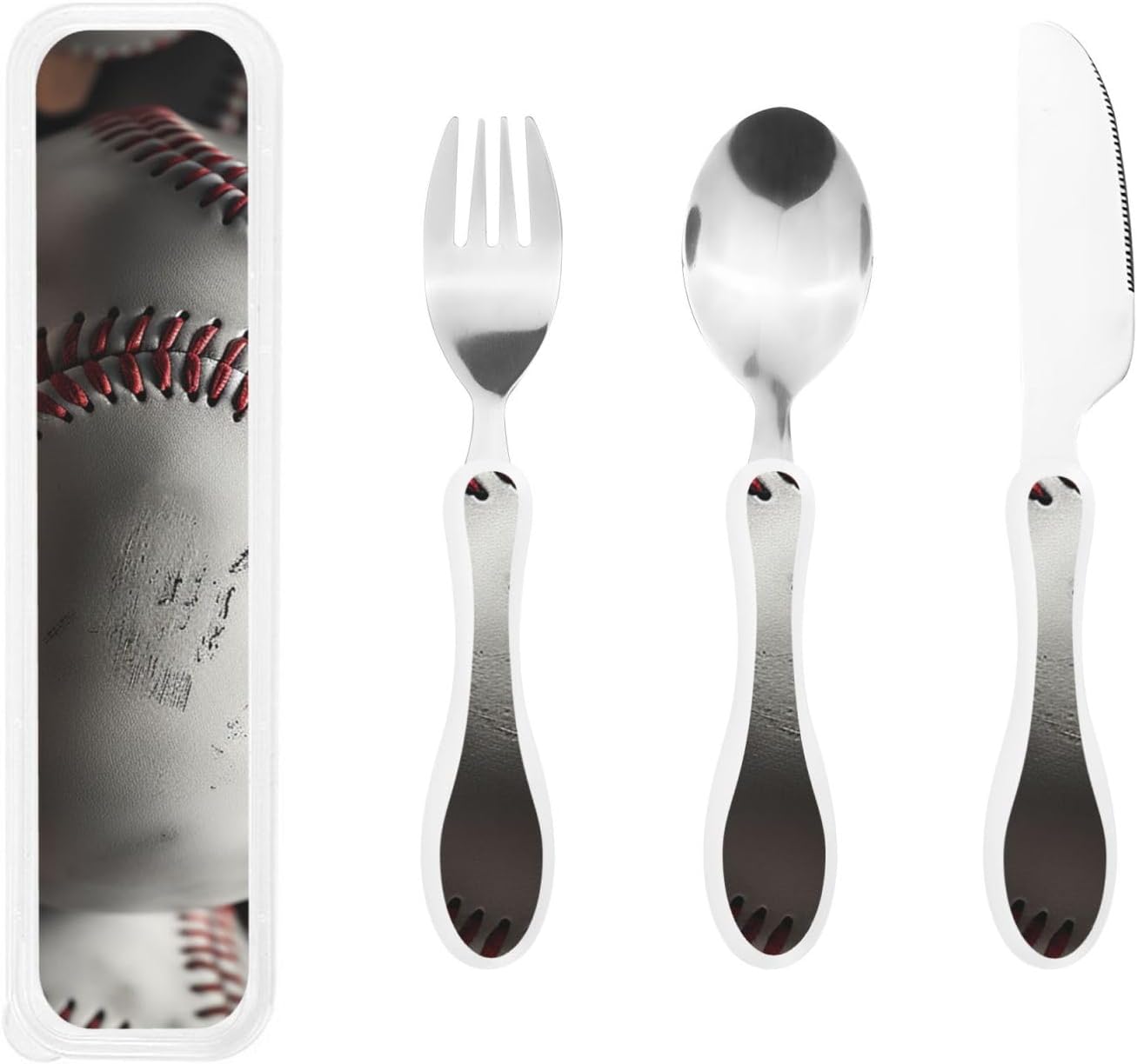 3-Piece Kids Silverware Set With Storage Case, Stainless Steel Reusable Children Safe Knife Spoon Fork Set Blue Lotus Floral Children Flatware Set For Kids Lunch Box