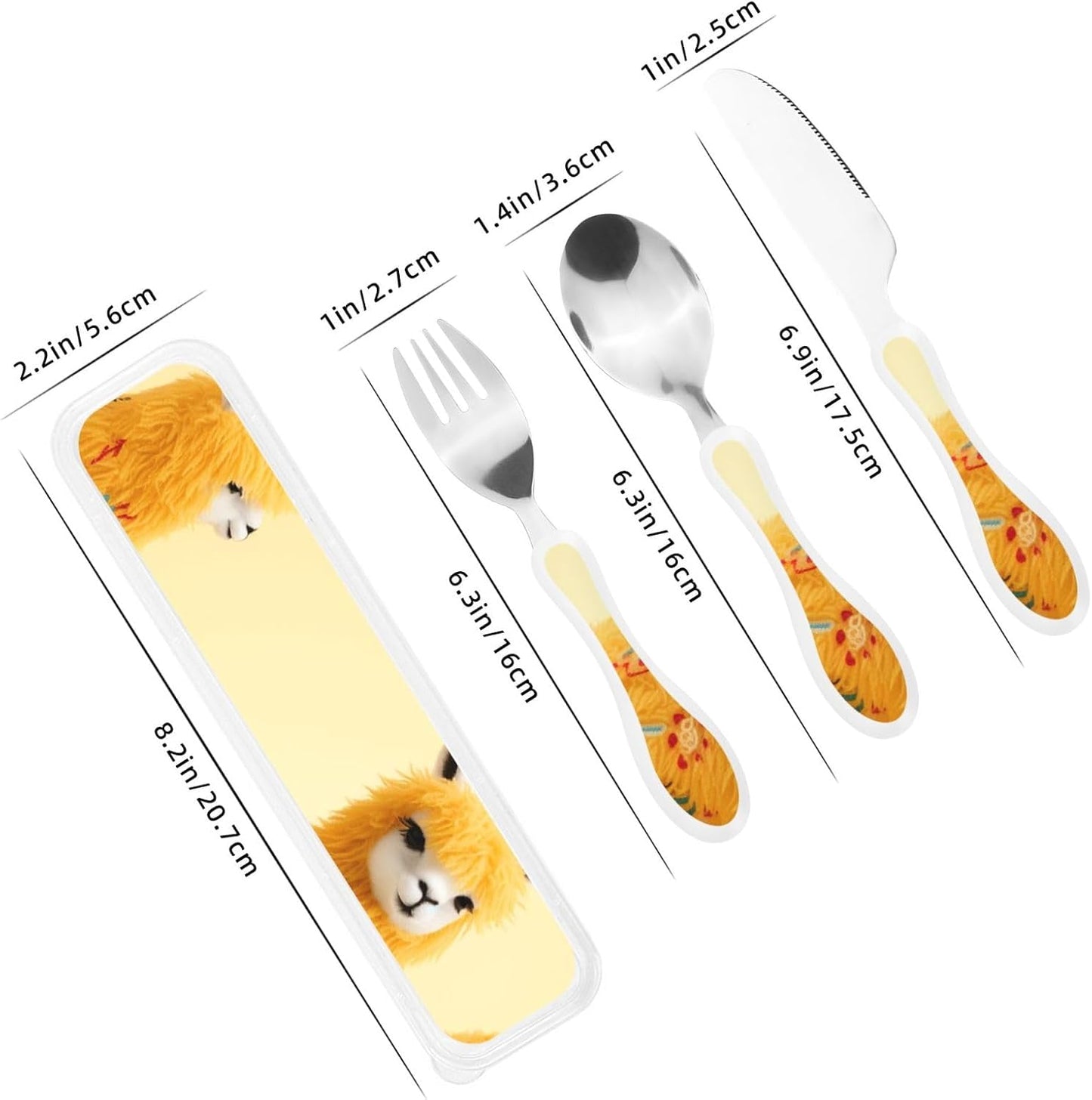 3-Piece Kids Silverware Set With Storage Case, Stainless Steel Reusable Children Safe Knife Spoon Fork Set Alpaca Cactus Children Flatware Set For Kids Lunch Box