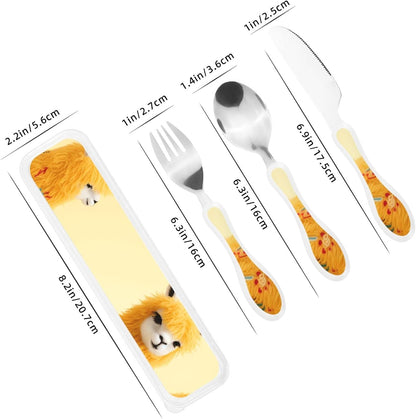 3-Piece Kids Silverware Set With Storage Case, Stainless Steel Reusable Children Safe Knife Spoon Fork Set Alpaca Cactus Children Flatware Set For Kids Lunch Box