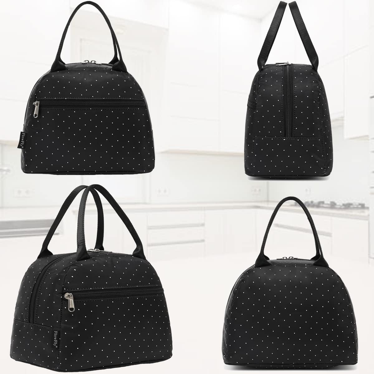 FlowFly Insulated Lunch Cooler Bag - Tote Bag Organizer for Women/Men, Black - Colors B