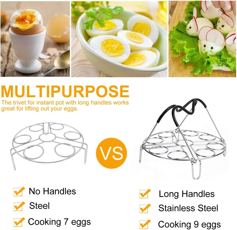 Steamer Rack Trivet with Heat Resistant Silicone Handles Compatible with Instant Pot Accessories 6 Qt 8 Quart, Stainless Steam Rack Pressure Cooker Trivet - Long Handles for Easy Chicken & Pot Removal