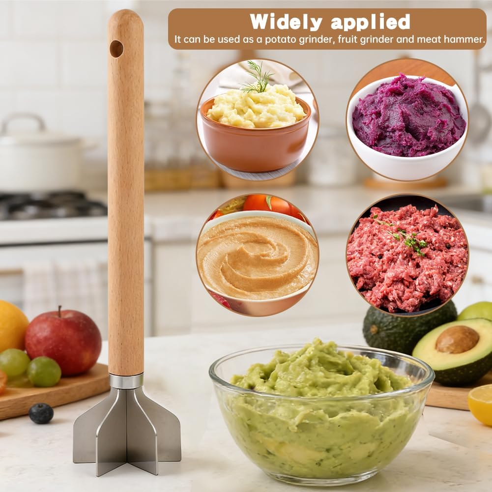 Stainless Steel Meat Chopper with Wooden Handle