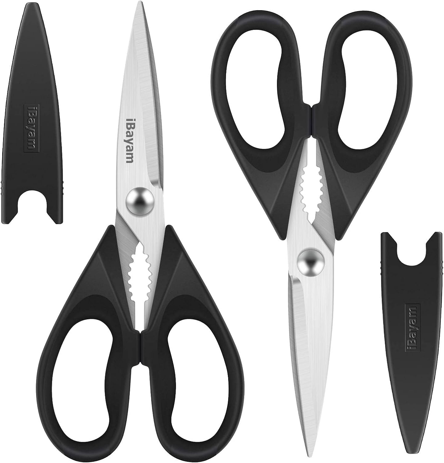 iBayam 2 Pack All Purpose Kitchen Shears Heavy Duty - Stainless Steel Kitchen Scissors With Protective Sheath, Soft Comfort-Grip Handle, Food & Meat Scissors, Home, Kitchen, Dining Utility Gadgets