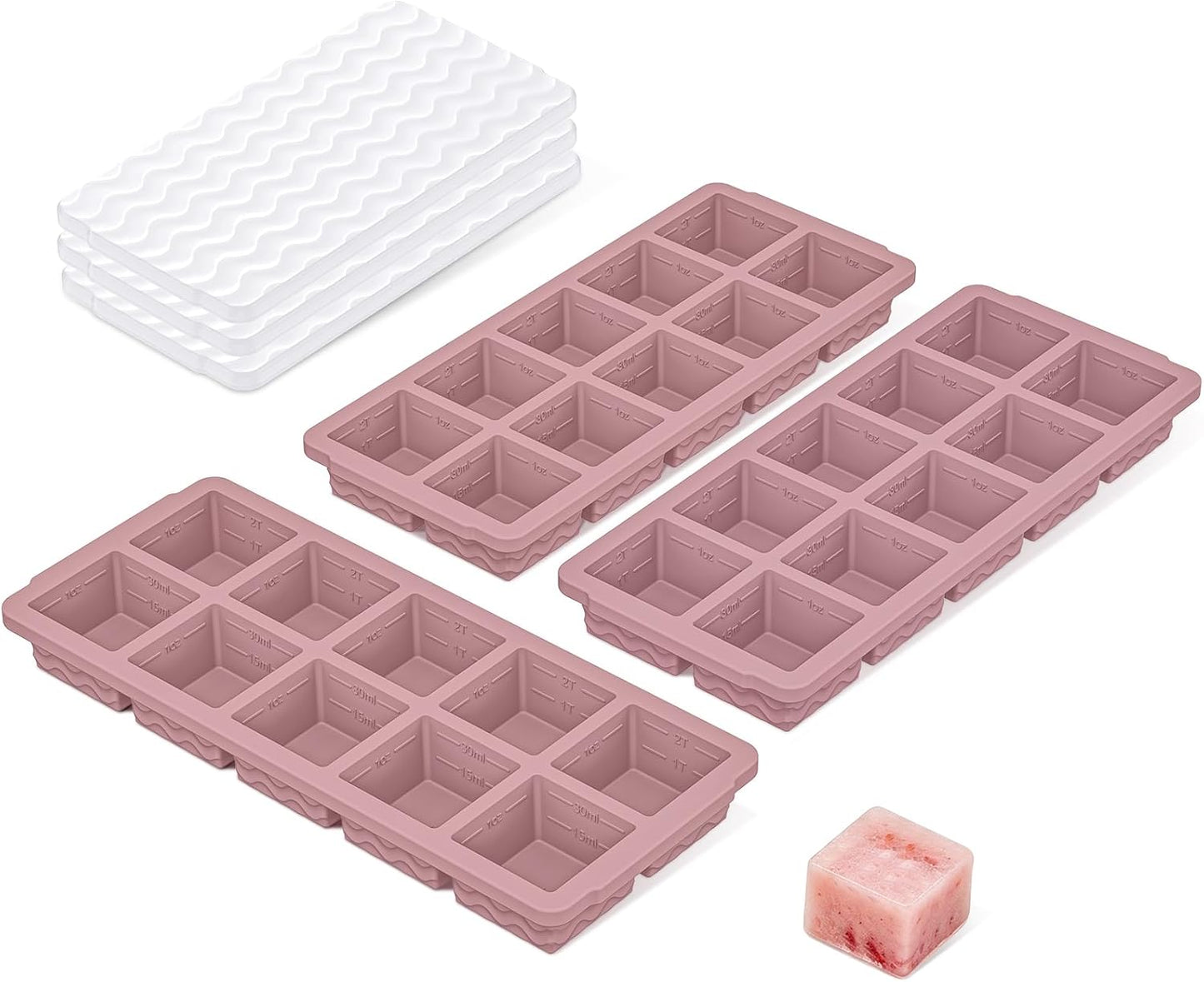 3-Pack Silicone Freezer Trays with Lid,2 Large 2-Cup(500ml)&4 Medium 1-Cup(250ml)&6 Small 1/2-Cup(125ml) Soup Freezer Container Molds,Ice Cube Tray For Meal Prep&Freezing Soup,Stews,Sauces