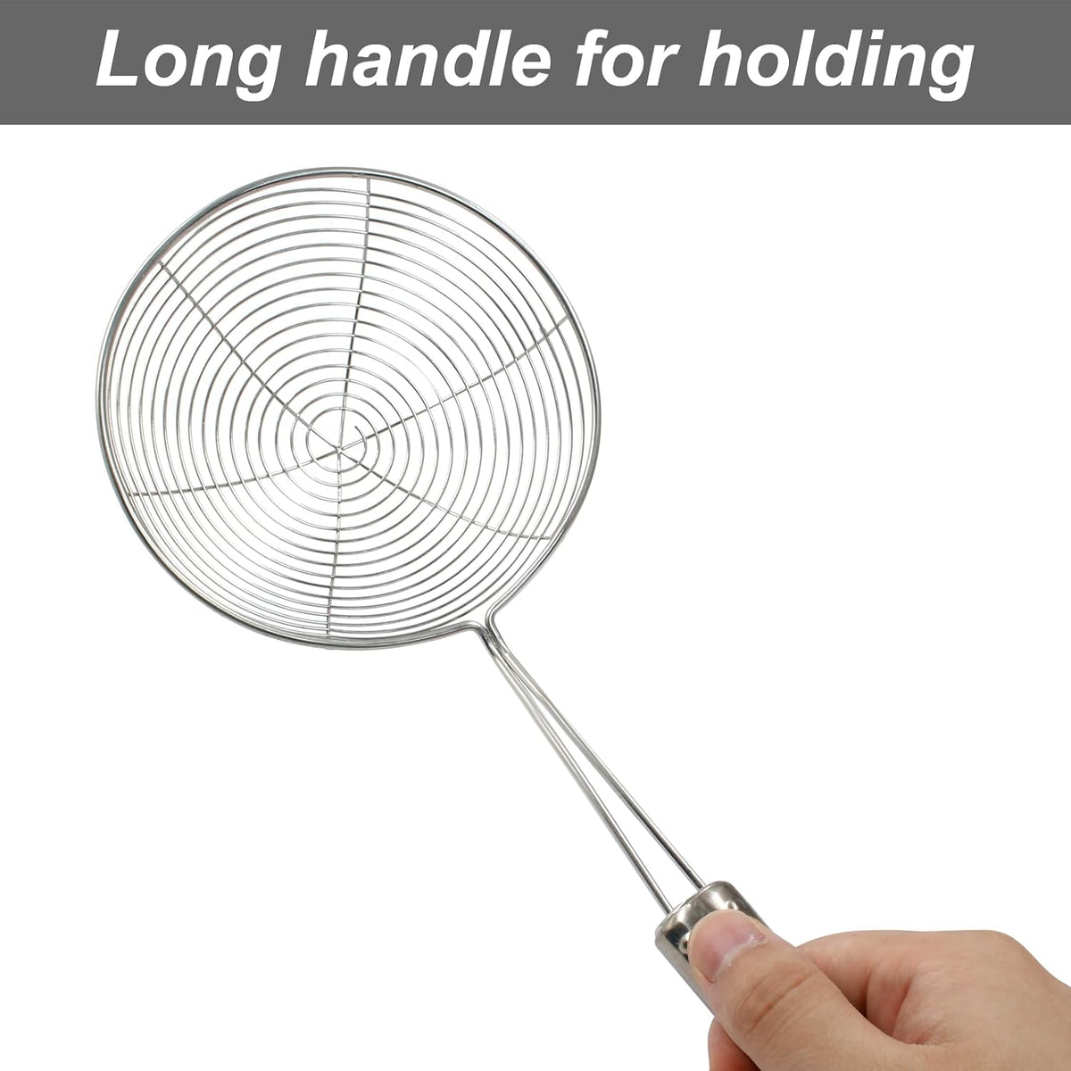 5.5" Stainless Steel Spider Strainer Skimmer Pasta Strainer Spoon for Frying and Cooking, Asian Strainer Ladle with Long Handle, 12.8" Long