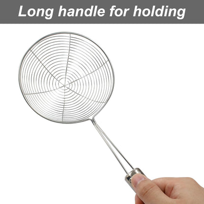 5.5" Stainless Steel Spider Strainer Skimmer Pasta Strainer Spoon for Frying and Cooking, Asian Strainer Ladle with Long Handle, 12.8" Long