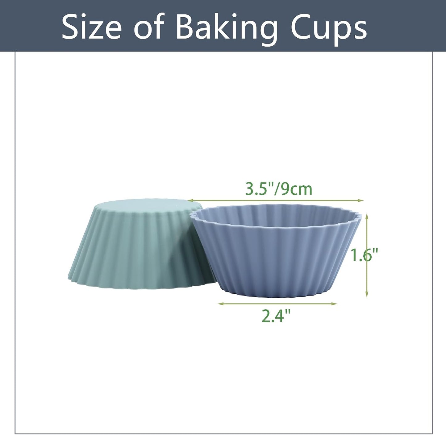 Silicone Baking Muffin Cups 12 Pack, Reusable Cupcake Liners Cake Molds, BPA Free, Dishwasher Safe(White, Green, Navy, Dusty Blue)