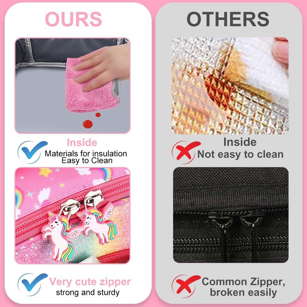 RHCPFOVR Kids Lunch Bag - Insulated Lunch Box for Boys Girls,Washable Lunch Bag and Reusable Toddler Leak-proof Lunchbox for School and Daycare - Colors A