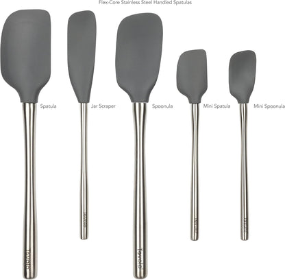 Tovolo Flex Core 5 Piece Silicone Spatula Set Heat Resistant All Silicone Utensils Include Non Stick Spatula Spoonula Jar Scraper, Dishwasher Safe BPA Free Spatulas for Baking Mixing, White