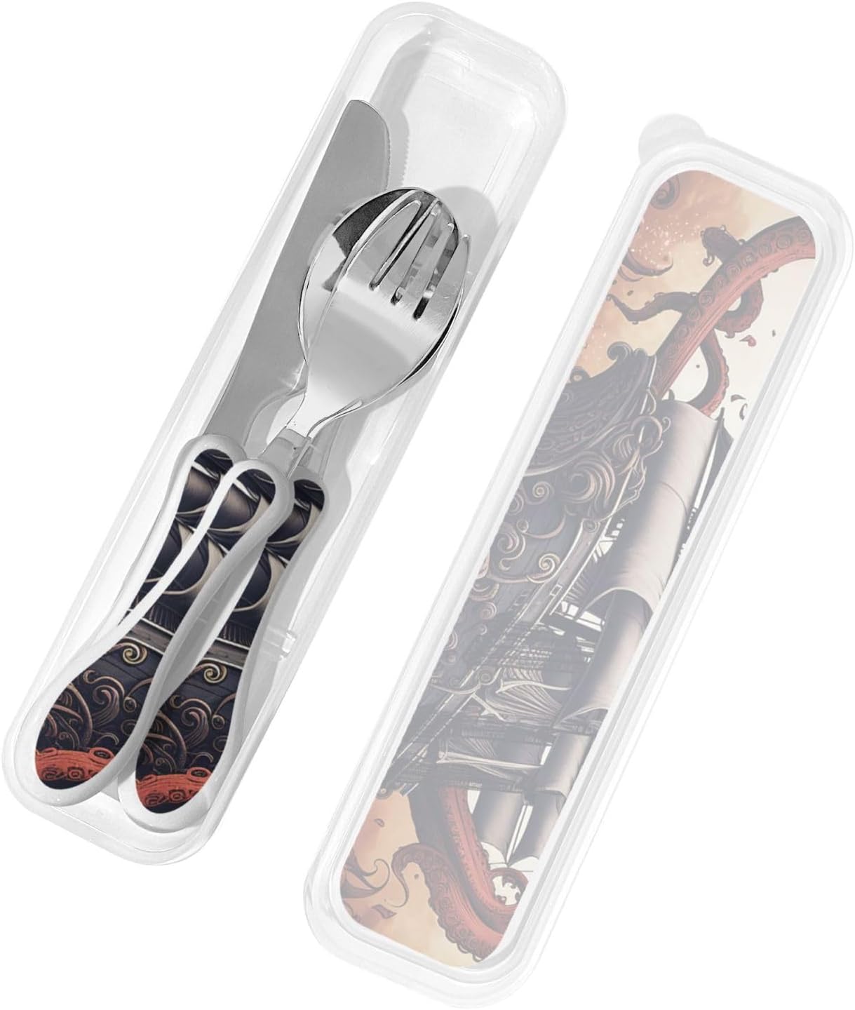 3-Piece Kids Silverware Set With Storage Case, Stainless Steel Reusable Children Safe Knife Spoon Fork Set Blue Active Girl Running Sunset Children Flatware Set For Kids Lunch Box - Colors A