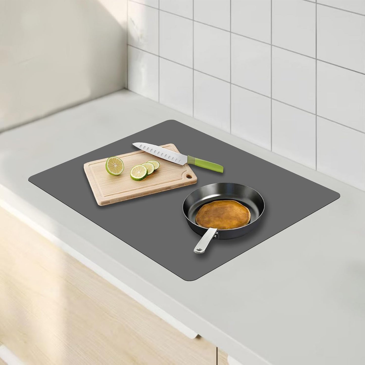 72''x16'' Extra Large Silicone Mat for Kitchen Counter, Heat Resistant Countertop Protector, Non-Slip Waterproof Kitchen Island Mat, Easy to Clean, Light Gray