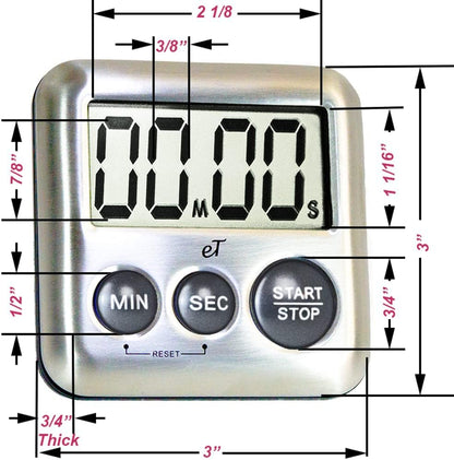 Elegant Digital Kitchen Timer Stainless Steel - Loud Alarm Model eT24 Plum