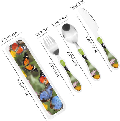 3-Piece Kids Silverware Set With Storage Case, Stainless Steel Reusable Children Safe Knife Spoon Fork Set Elephant Pattern Children Flatware Set For Kids Lunch Box