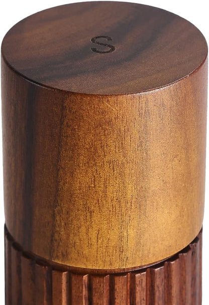 Acacia Wood Salt and Pepper Grinder Set with Matching Tray