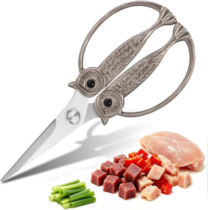 XSNBRD All Purpose Kitchen Scissors, Pearl Gold Stainless Owl Shears.