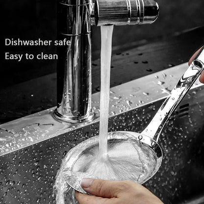 3Pack Sieve Fine Mesh Strainer Set Stainless Steel Metal Flat Cooking Skimmer Ladle Colander With Handle Food Strainer Kitchen Tools For Kitchen Baking Oil Filter Flour Sifter Foam,L M Small