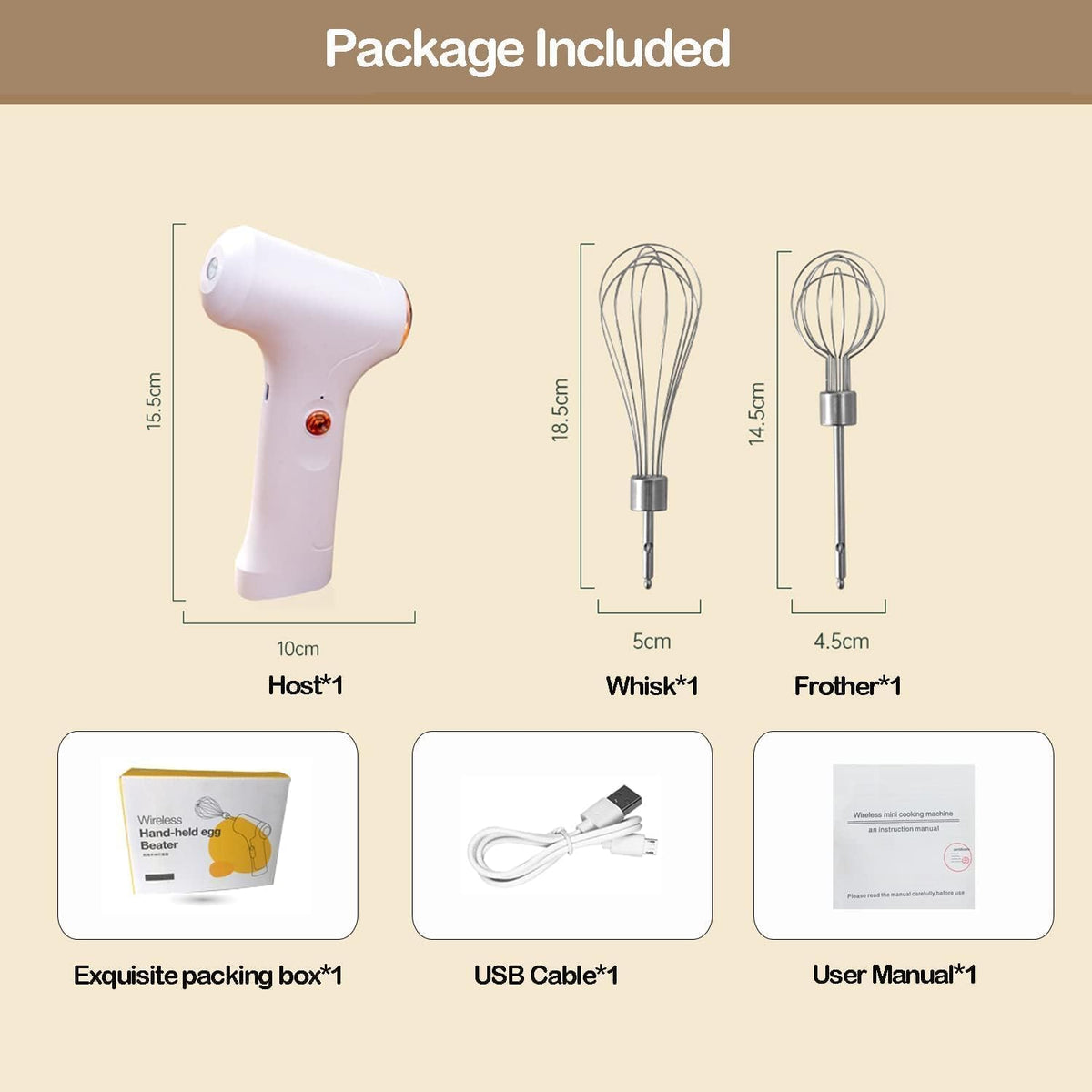 Electric Hand Whisk, USB Rechargeable, Wireless Portable Egg Beater with 2 Detachable Whisks with 3 Speed Modes for Eggs/Milkshake Cream/Butter/Baby Food, Fit for Kitchen/Camping/Gifts (Green)