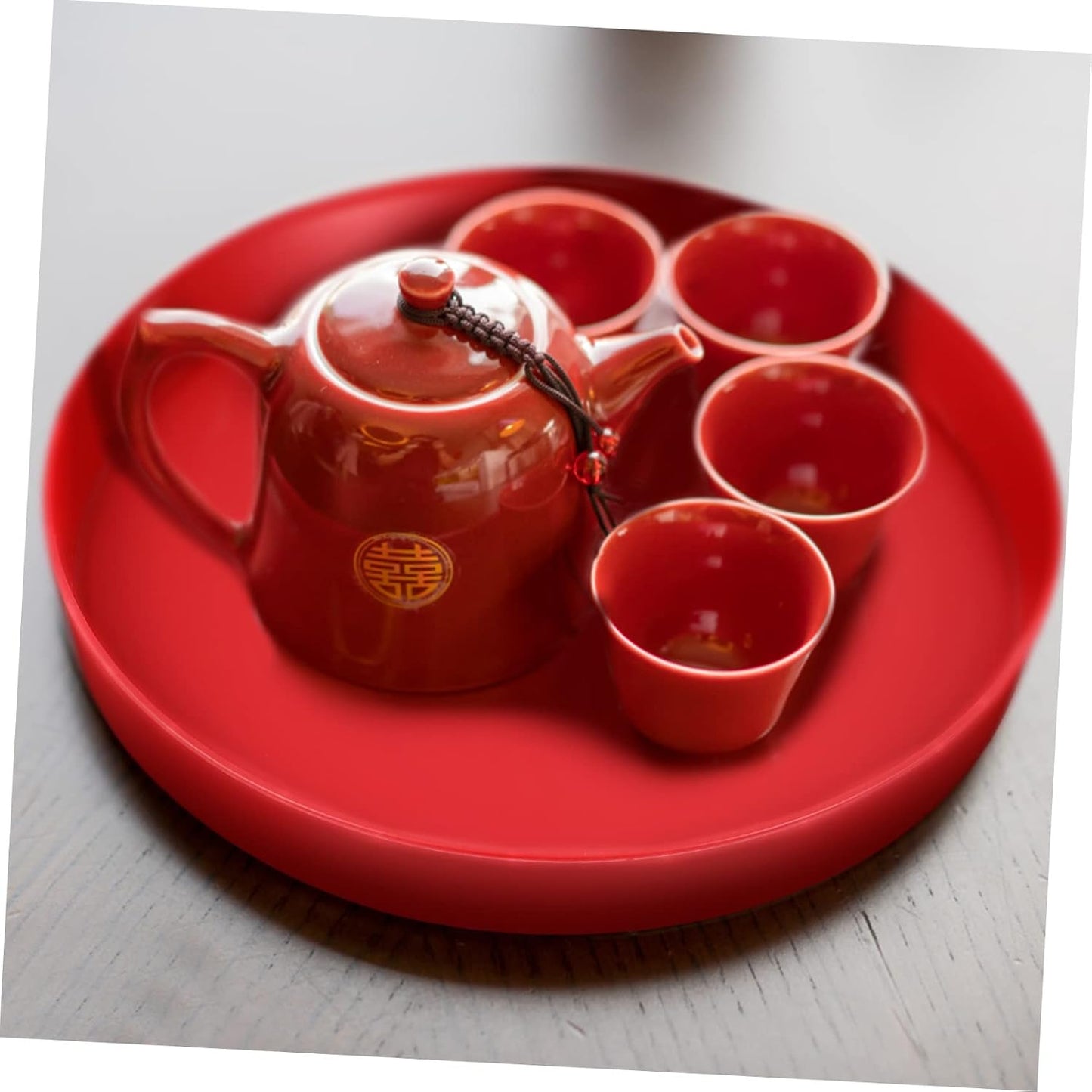 Red Round Wedding Serving Tray Chinese Style Snack Candy Dried Fruit Platter Decorative Storage Dish for Wedding Parties Family Events 13 Inch
