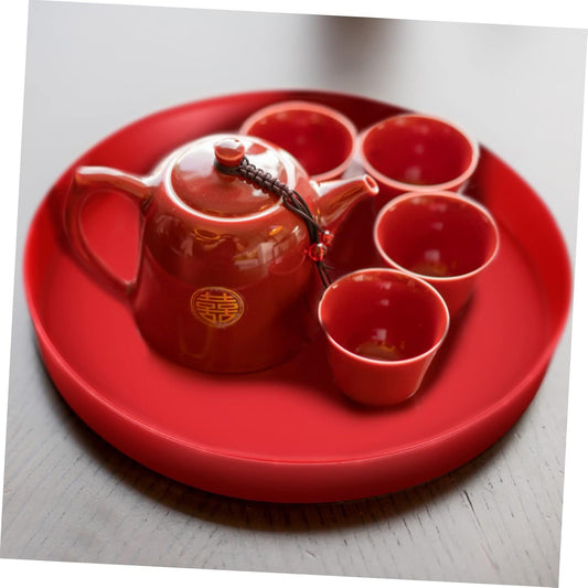 Red Round Wedding Serving Tray Chinese Style Snack Candy Dried Fruit Platter Decorative Storage Dish for Wedding Parties Family Events 13 Inch