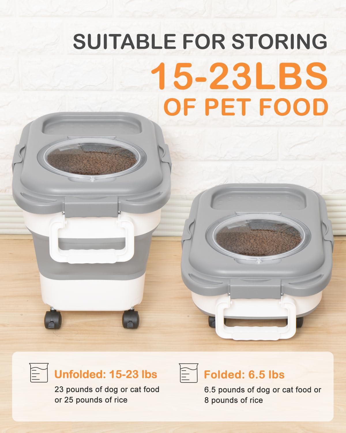 20-23 Lbs Dog Food Storage Container - Collapsible Dog Food Container with Attachable Casters and Scoop,Travel Silicone Bowl, Pet Food Storage Containers to Keep Dry Food Fresh,Easy to Move
