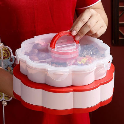 Divided Spin and Snack Serving Tray,2027 New Divided Serving Tray That Spins,Rotating Snack Box Container with Lid,Multi-Compartment Food Organizer Design,Lazy Susan Organizer for Fruit, Nuts, Candy