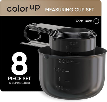 Color Up Measuring Cup Set, 8 Piece, Copper and Chrome Finish, Stainless Steel, Accurate for Wet & Dry Ingredients, Embossed Markings, Easy Pour Spouts, Dishwasher Safe, Kitchen Essential (Stainless)