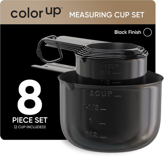 Color Up Measuring Cup Set, 8 Piece, Copper and Chrome Finish, Stainless Steel, Accurate for Wet & Dry Ingredients, Embossed Markings, Easy Pour Spouts, Dishwasher Safe, Kitchen Essential (Stainless)