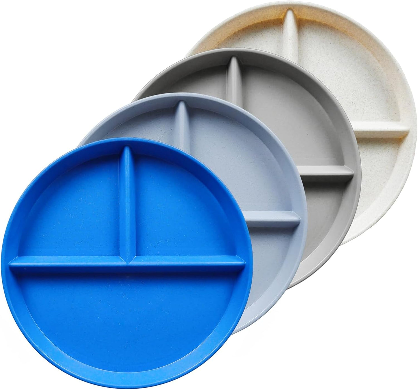greenandlife 9 Inch 4PCS Portion Control Plates with Lids, Divided Plates for Kids Adults, Dishwasher Microwave Safe Compartment Plate, Unbreakable Lightweight Reusable Wheat Straw Plate, Earth Tone