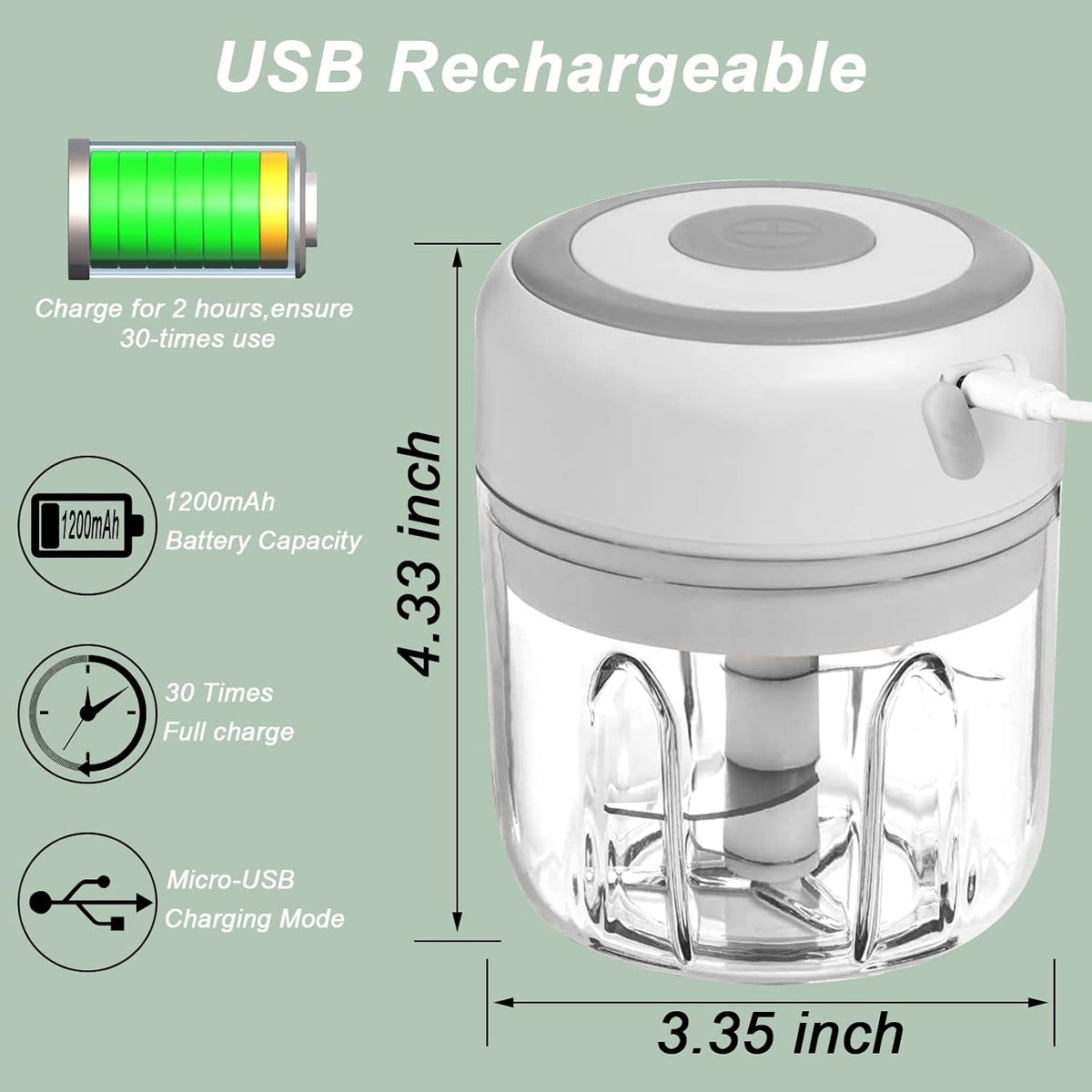Electric Mini Garlic Mincer, 100ML USB Vegetable Onion Chopper