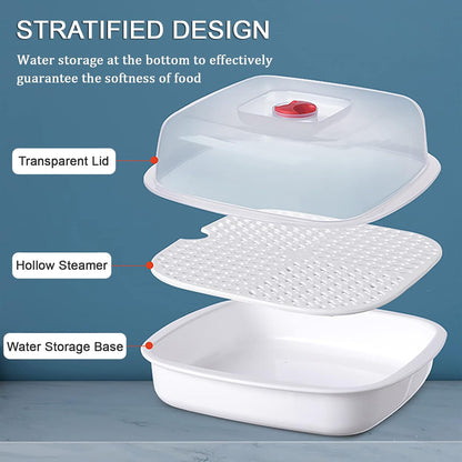 Microwave Steamer with Lid and Tray, Vegetables Steamer for Microwave Bowl, Microwavable Cookware Supplies (2 - Layer)