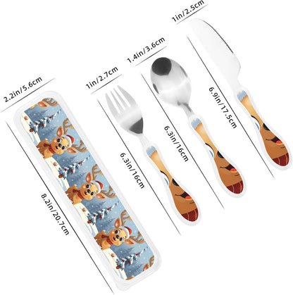 3-Piece Kids Silverware Set With Storage Case, Stainless Steel Reusable Children Safe Knife Spoon Fork Set Cartoon Cute Penguin Children Flatware Set For Kids Lunch Box