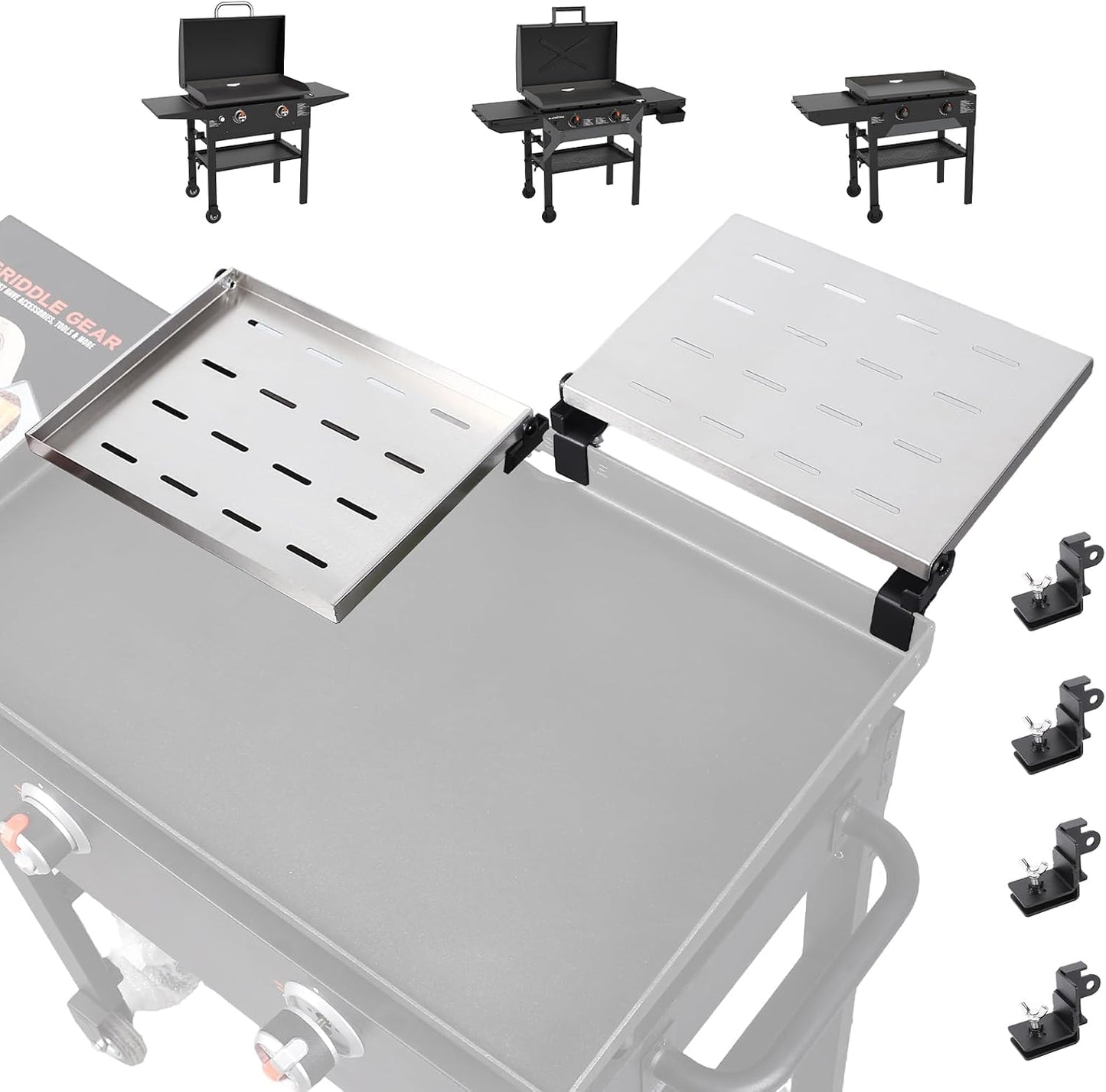 Utheer 2-Pack Griddle Warming Rack for Blackstone 28" Griddles, Stainless Steel Flat Top Grill Accessories | Reversible Rack Adds Prep Space, Foldable Clip-On Design Expands Cooking & Holding Area