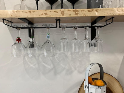 14-Inch Gold Wine Glass Rack, Under Cabinet Wine Glass Holder Stainless Steel Stemware Rack - Hanging Stemware Holder for Cabinet Kitchen Bar, Set of 2